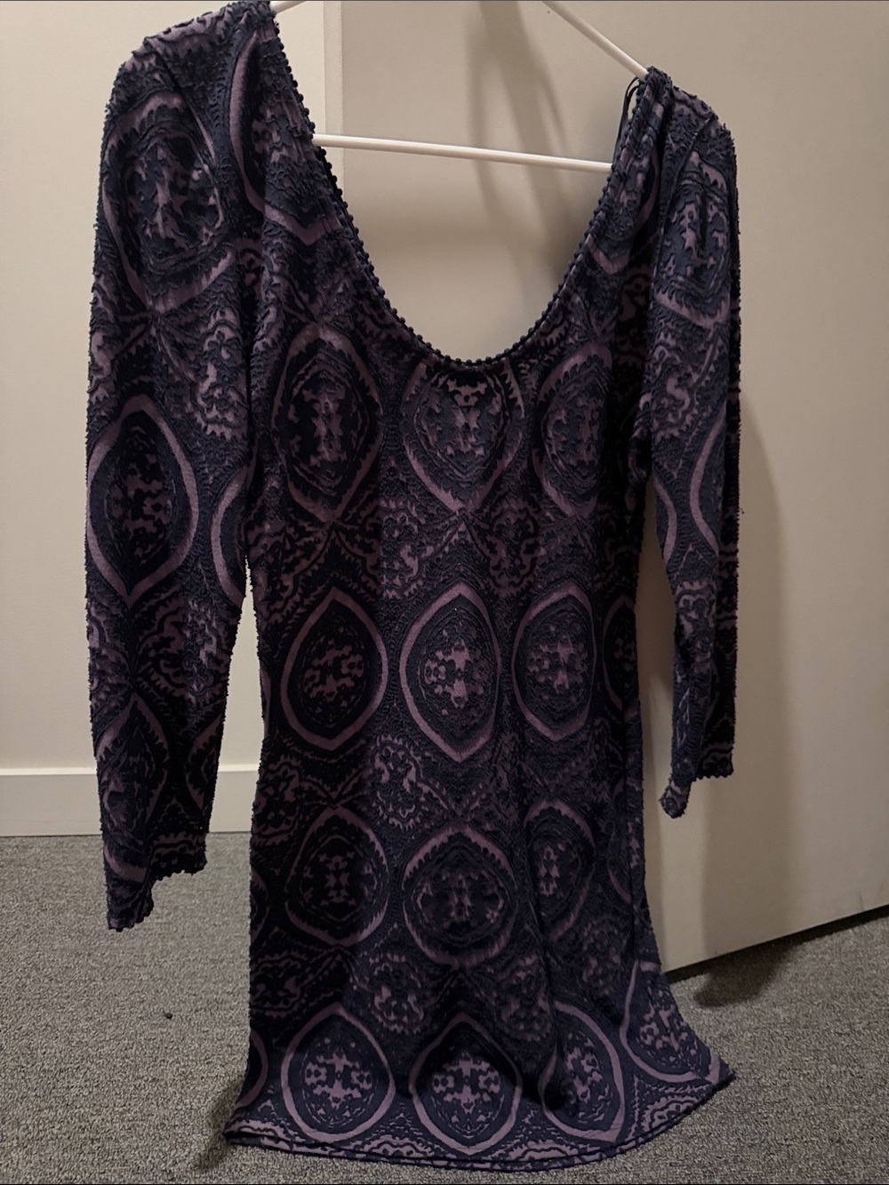 Free People Purple Medallion Scoop Long-Sleeve Dress